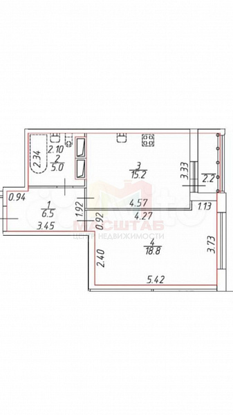1-к. квартира 45.5 м, Комендантский пр-кт